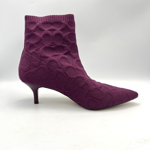 Coach Women's Jade Knit Sock Booties Deep Berry Stretch Knit Sz 8.5 Kitten Heel - Picture 6 of 14